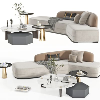 现代沙发茶几组合，多人沙发，休闲沙发，茶几，转角沙发，休闲椅，摆件，角几