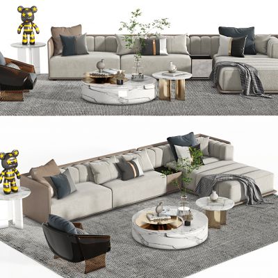 现代沙发茶几组合，多人沙发，休闲沙发，茶几，转角沙发，休闲椅，地毯，摆件，组合沙发，长茶几，布艺多人沙发