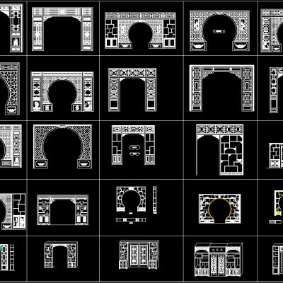 中式屏风博古架CAD图库