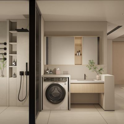  现代侘寂奶油风卫生间