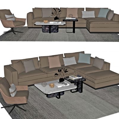 现代沙发茶几组合，多人沙发，休闲沙发，茶几，转角沙发，休闲椅，地毯，摆件，组合沙发，长茶几，布艺多人沙发