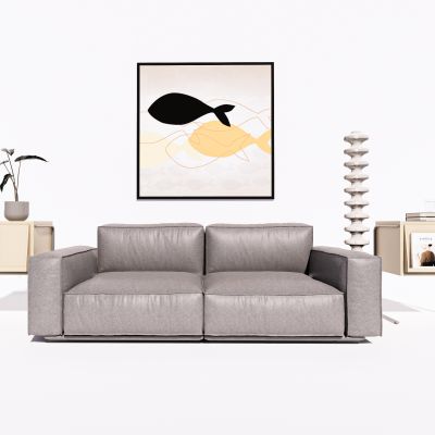 现代简约双人沙发组合边几落地灯装饰画SU模型