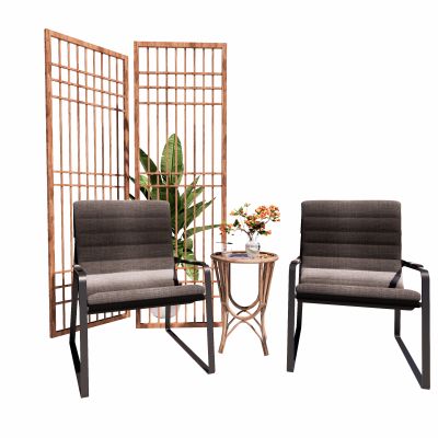 现代休闲椅茶几组合屏风盆栽SU模型