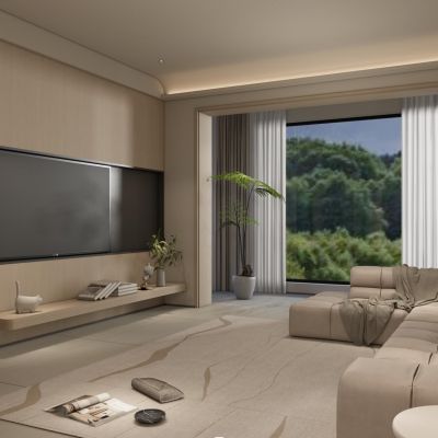  现代侘寂奶油风客厅