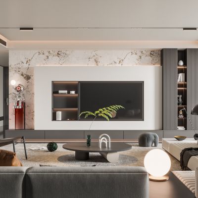 现代客厅 无主灯客厅  沙发组合 茶几组合 饰品摆件