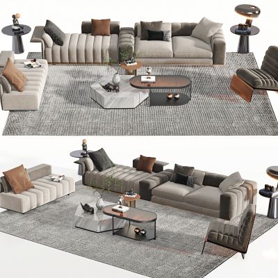 现代沙发茶几组合，多人沙发，休闲沙发，茶几，转角沙发，休闲椅，地毯，摆件，组合沙发，长茶几，布艺多人沙发
