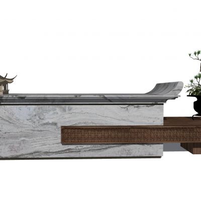 新中式前台服务台亭子摆件花瓶SU模型