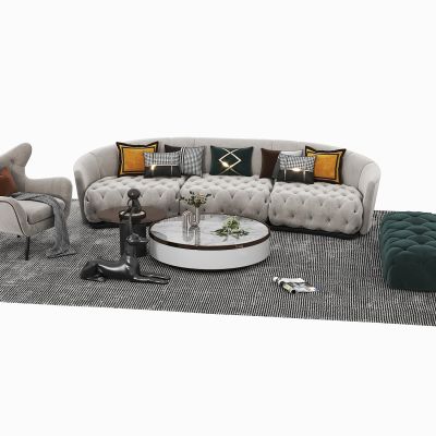 简欧沙发茶几组合,三人沙发，欧式休闲椅，沙发凳，茶几，金属狗