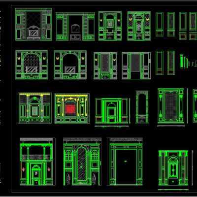 欧式别墅挑高层 背景墙 CAD图集