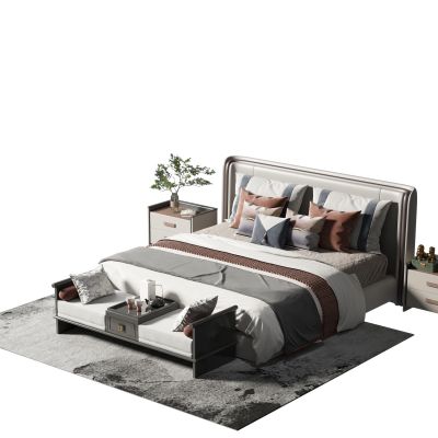 新中式布艺双人床组合