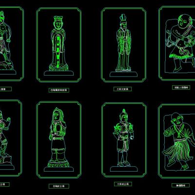 雕塑类门神佛像CAD图库