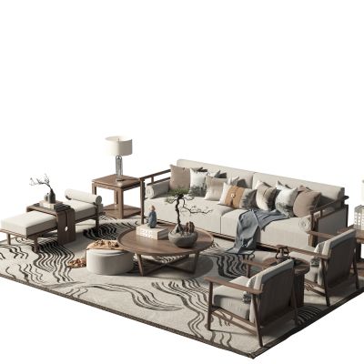 新中式沙发茶几组合