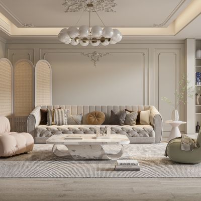 法式客厅 沙发组合 茶几组合 饰品摆件