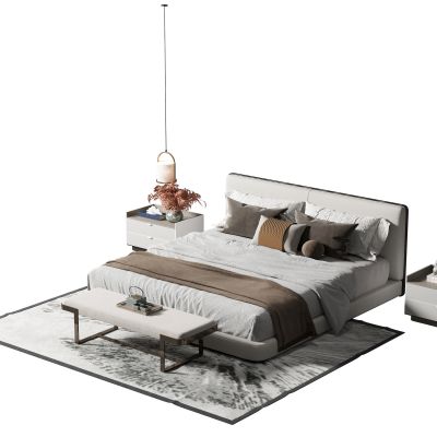 新中式布艺双人床组合