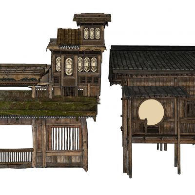 新中式木屋建筑艺术商业木建筑SU模型