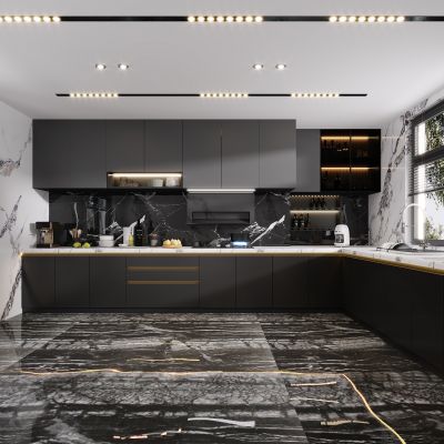 现代厨房，厨房，黑白灰厨房