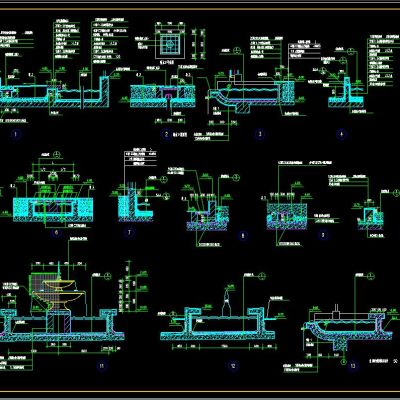 花坛 水池 喷泉景观节点详图CAD