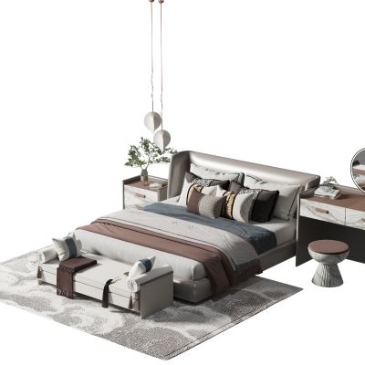 新中式布艺双人床组合