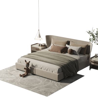 现代布艺双人床组合