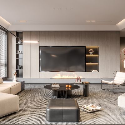 现代客厅 无主灯客厅 沙发组合 茶几组合 饰品摆件