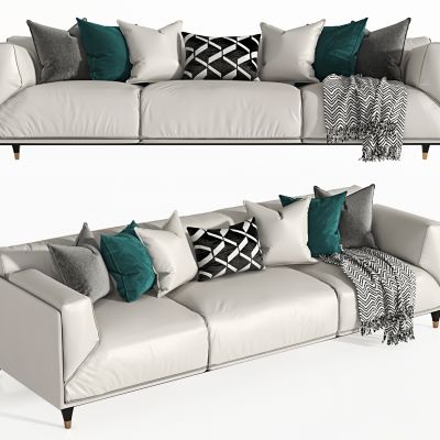 现代皮制三人沙发，多人沙发，休闲沙发，接待沙发，皮质沙发，抱枕，懒人沙发