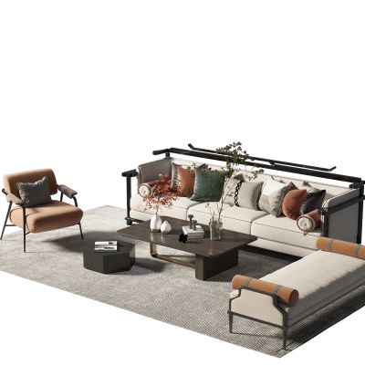 新中式沙发茶几组合