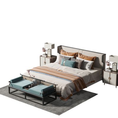 新中式布艺双人床组合