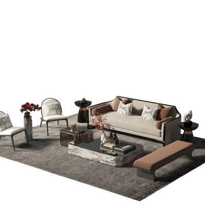 新中式沙发茶几组合