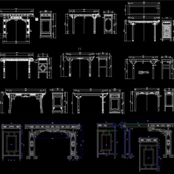 明清案几整木家具CAD图库