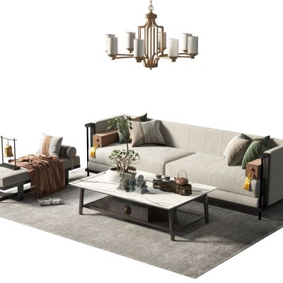 新中式沙发茶几组合