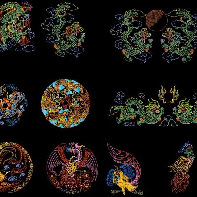 龙凤鹤彩色CAD图