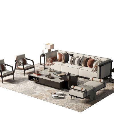 新中式沙发茶几组合