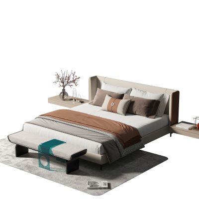 新中式布艺双人床组合