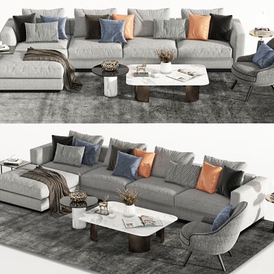 现代沙发茶几组合，多人沙发，休闲沙发，茶几，转角沙发，休闲椅，地毯，摆件，组合沙发，长茶几，布艺多人沙发