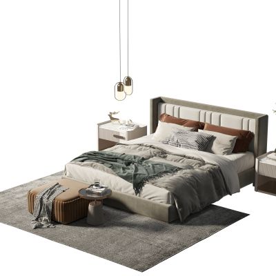 现代布艺双人床组合