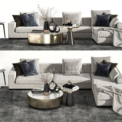 现代沙发茶几组合，多人沙发，休闲沙发，茶几，转角沙发，休闲椅，地毯，摆件，组合沙发，长茶几，布艺多人沙发