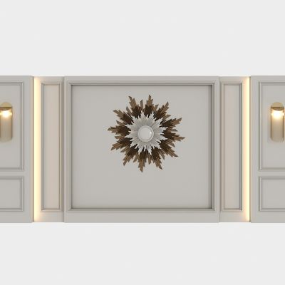 法式沙发背景，金属欧式镜子，壁灯