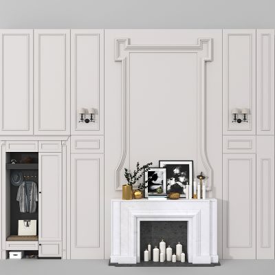 美式电视背景,壁炉，壁灯，衣柜