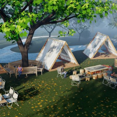 现代露营公园景观帐篷