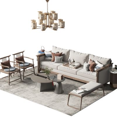 新中式沙发茶几组合