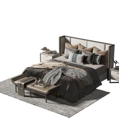 新中式布艺双人床组合