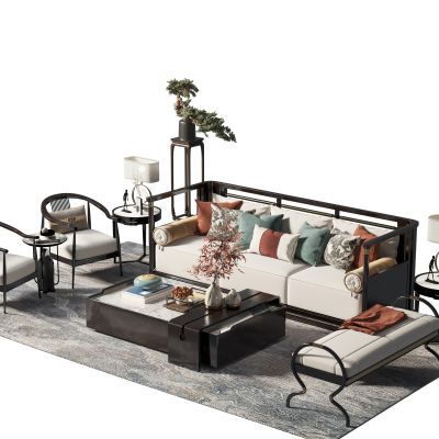 新中式沙发茶几组合