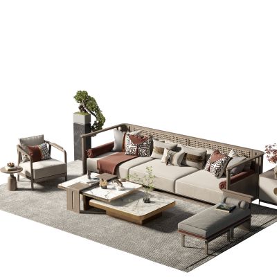 新中式沙发茶几组合