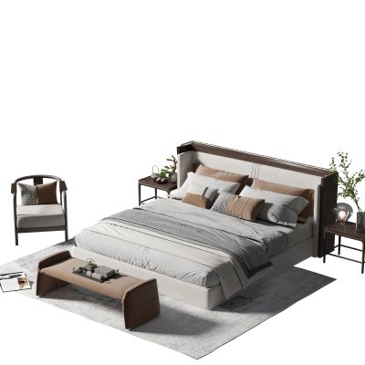 新中式布艺双人床组合