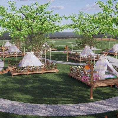 现代露营公园景观帐篷