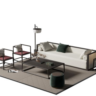 新中式沙发茶几组合