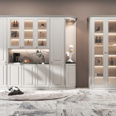 简美酒柜，植物，雕塑，工艺品摆件