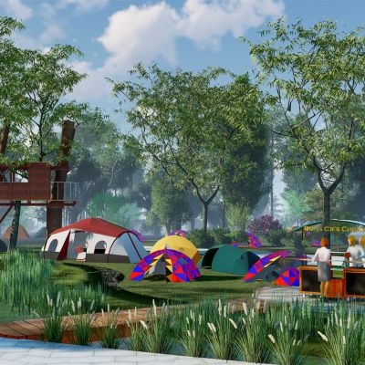 现代露营公园景观帐篷