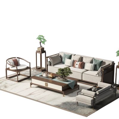 新中式沙发茶几组合