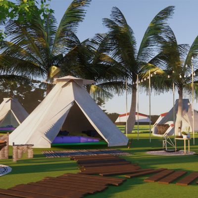现代露营公园景观帐篷
